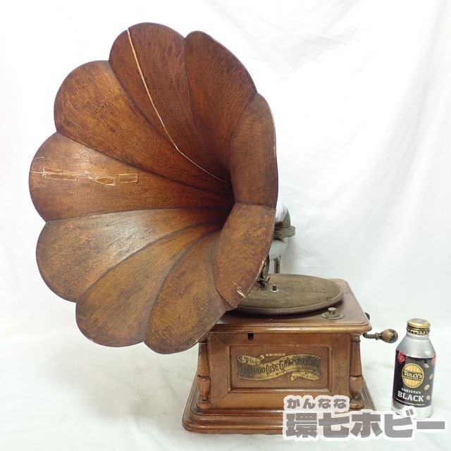 蓄音機　アンティーク 三光堂 0KQ17◇当時物 古い 三光堂 蓄音機 DISC GRAPHOPHONE 動作OK 破損あり
