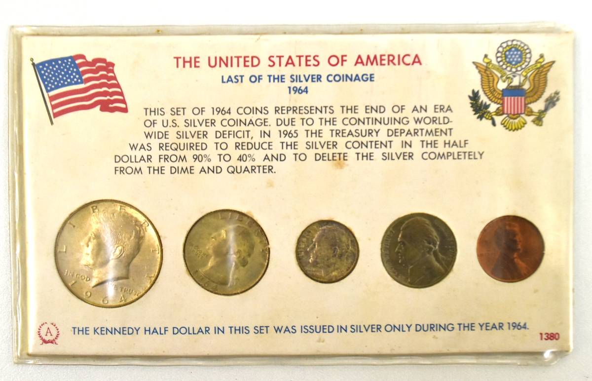 米国硬貨 1セント硬貨 ロール 5本セット 1964年 アメリカ銀貨セット ケネディーハーフドル 米国 海外 古銭