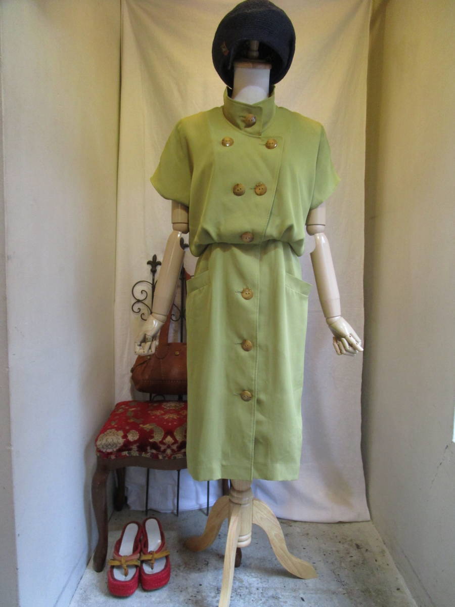 ○[70s80s vintage ヴィンテージ ボトルネック ハイネック ワンピース 220615]USED古着 昭和レトロ・モダン