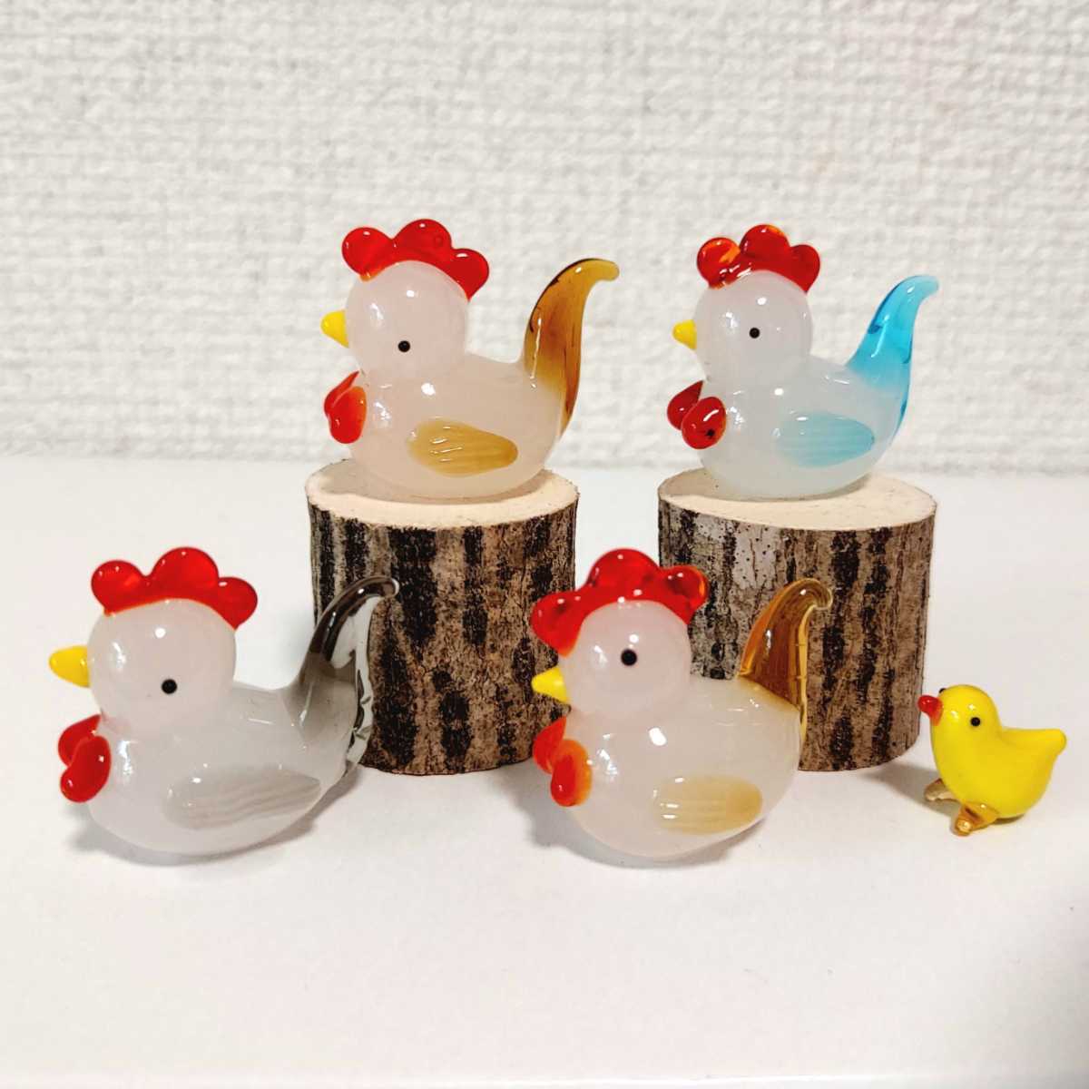 ガラス細工 にわとりファミリー ミニチュア 鶏 鳥 ひよこ インテリア