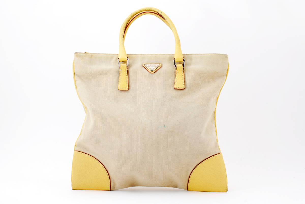 【限定セール，大得価】 1円スタート PRADA プラダ キャンバス レザー トートバッグ ハンドバッグ 22-3370(トートバッグ)｜売買されたオークション情報、yahooの商品情報をアーカイブ公開 - オークファン かばん、バッグ
