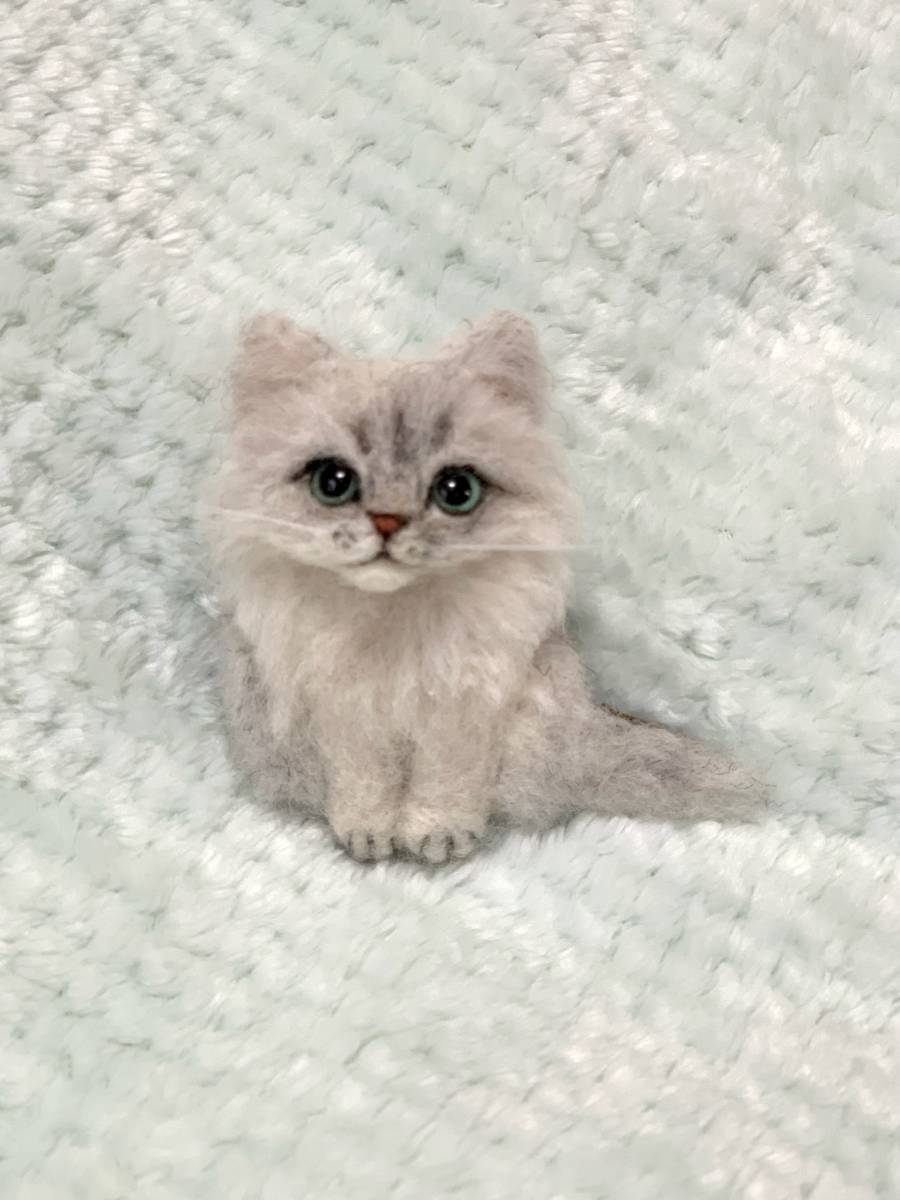 羊毛フェルト - 猫 チンチラシルバー 羊毛フェルト猫／チンチラ