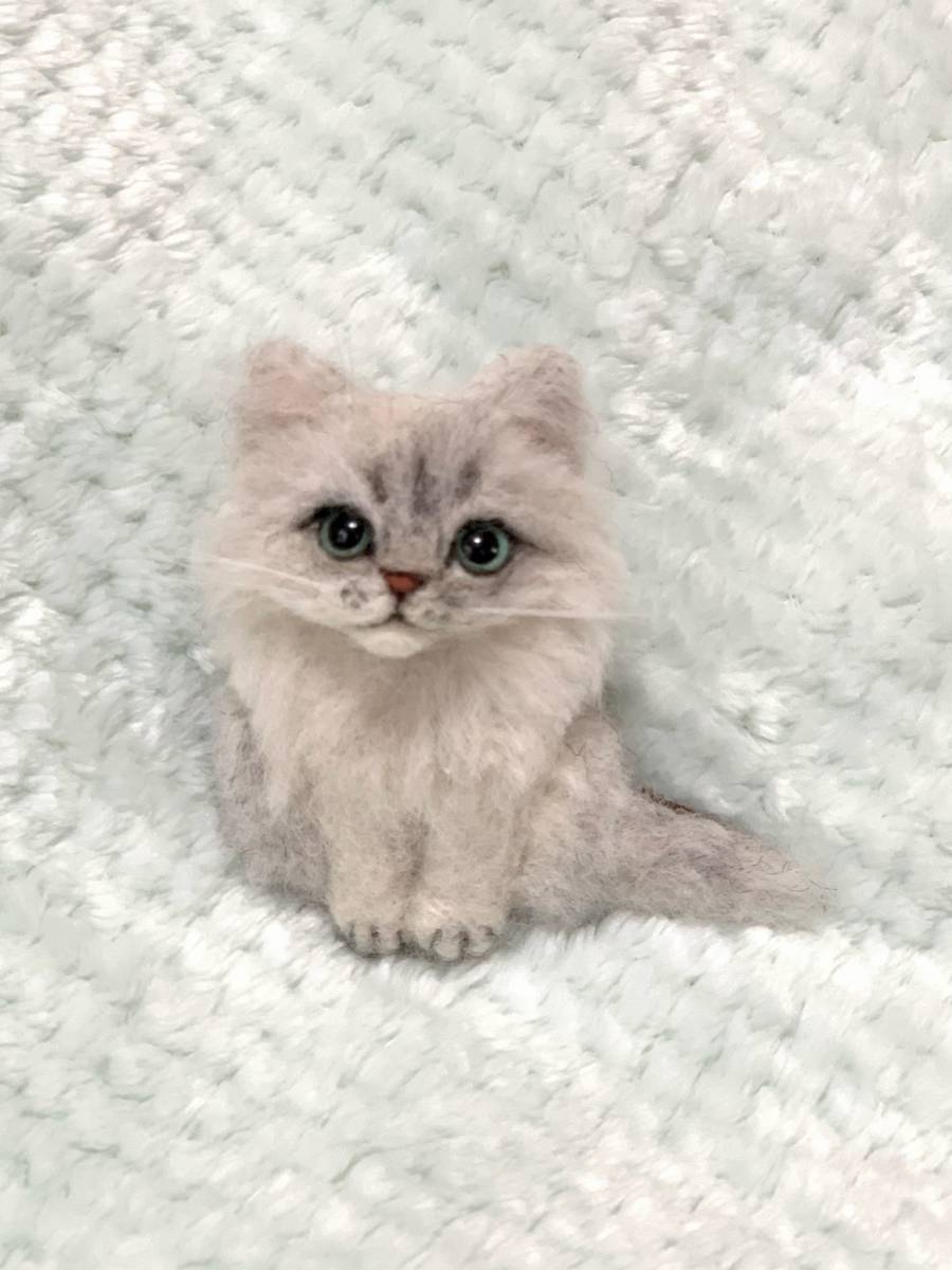 羊毛フェルト - 猫 チンチラシルバー 羊毛フェルト猫／チンチラ