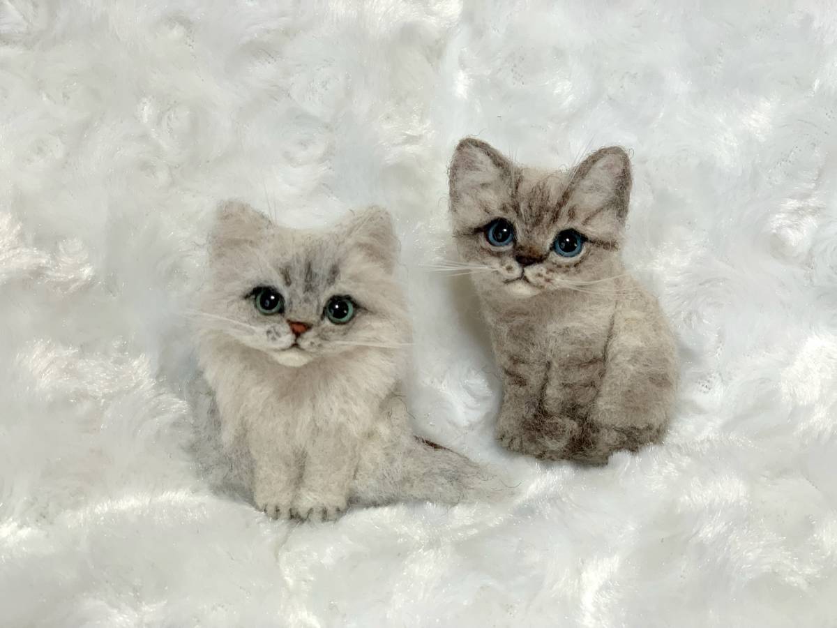 羊毛フェルト - 猫 チンチラシルバー 羊毛フェルト猫／チンチラ
