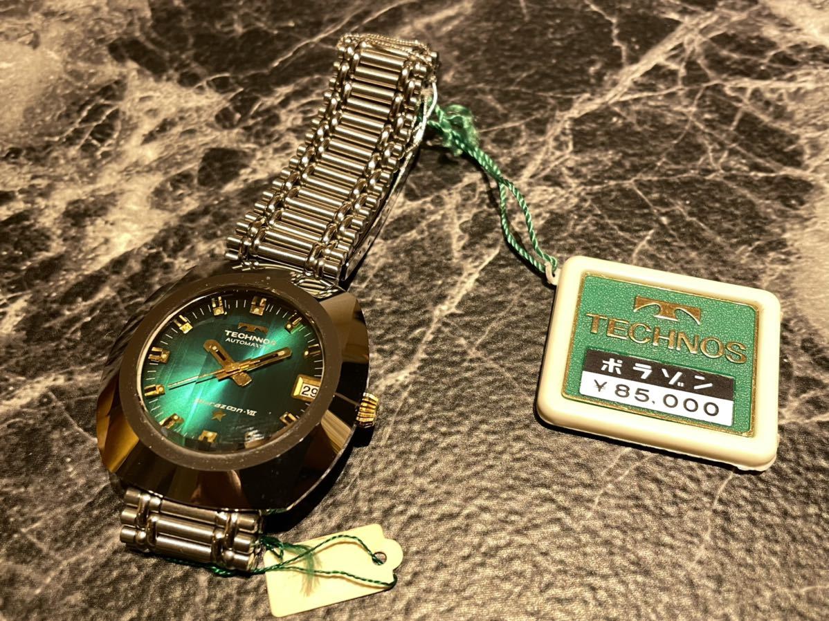 【9】新品 未使用 デッドストック品 TECHNOS テクノス BORAZONⅦ ボラゾンⅦ カットガラス メンズ 稼働品 純正ベルト