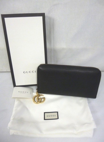  GUCCI グッチ ラウンドファスナー 長財布 GGマーモント チャーム 409392 ブラック系 品(女性用財布)｜売買されたオークション情報、yahooの商品情報をアーカイブ公開 - オークファン 服飾小物