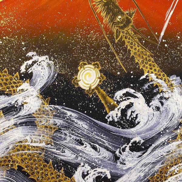 真作】【WISH】あいはら友子「赤富士に昇り龍」日本画 約15号 大作 