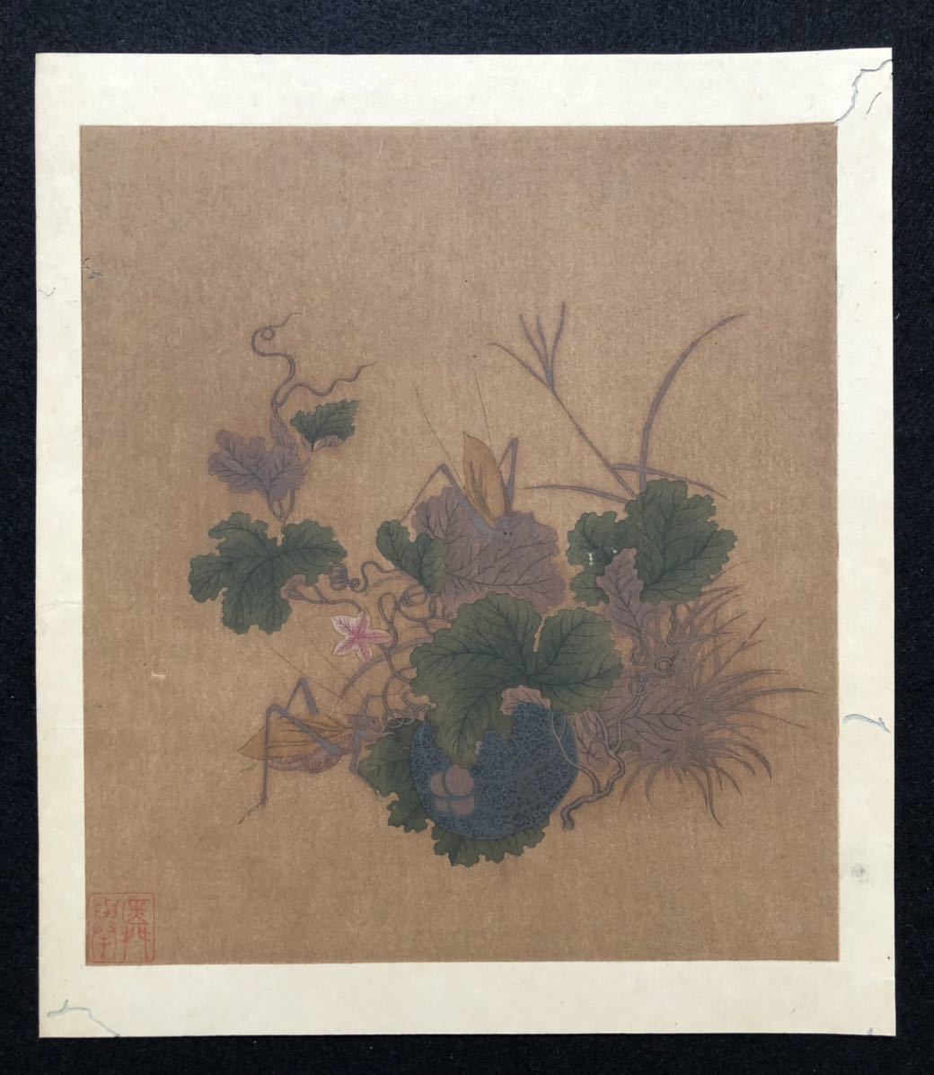 明治期 細密木版画 銭舜挙画 果蔬秋虫図 摺良 浮世絵