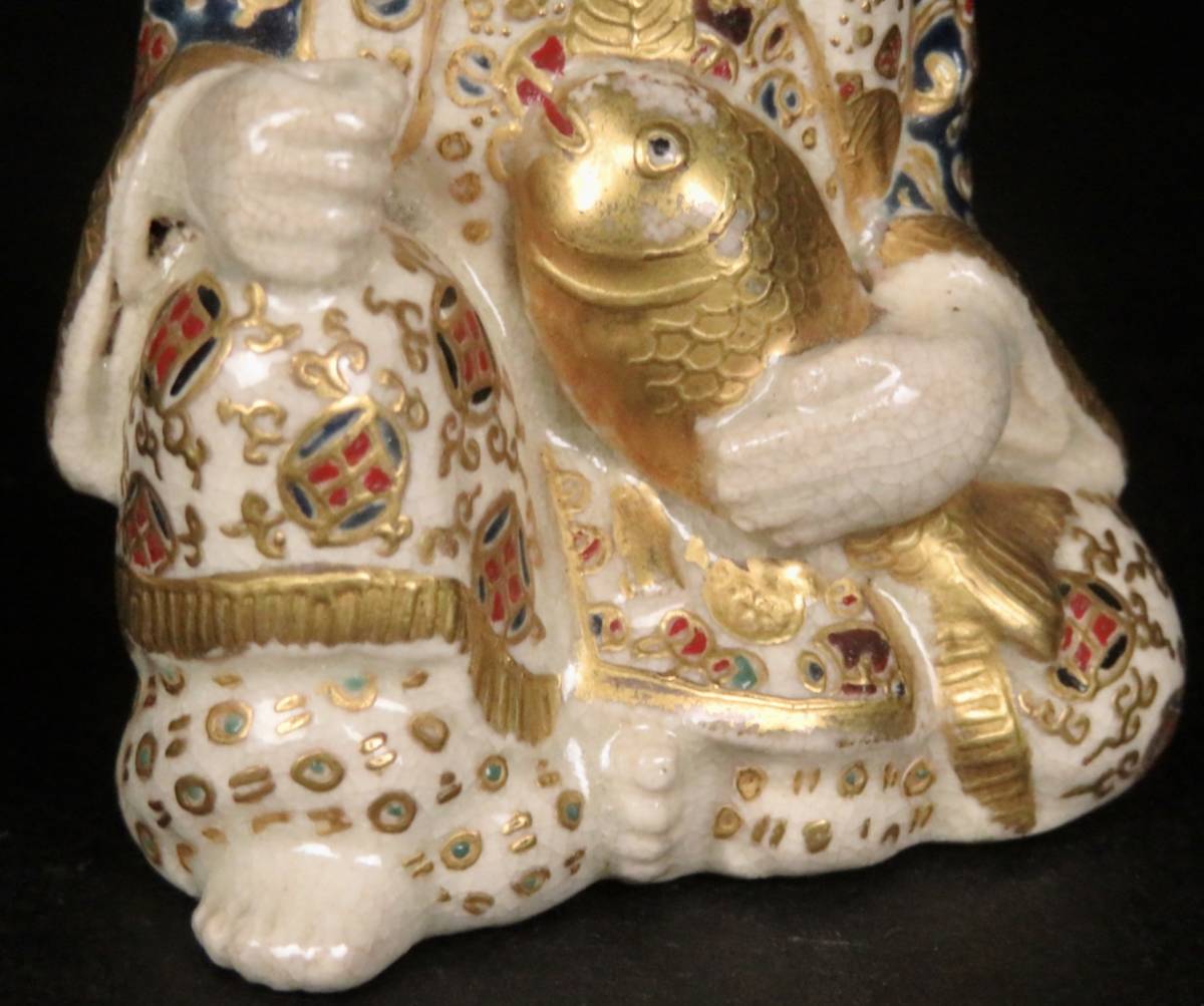 時代ある希少な名品【金襴手 豪華金彩 恵比寿像/古薩摩焼 丸十時家紋