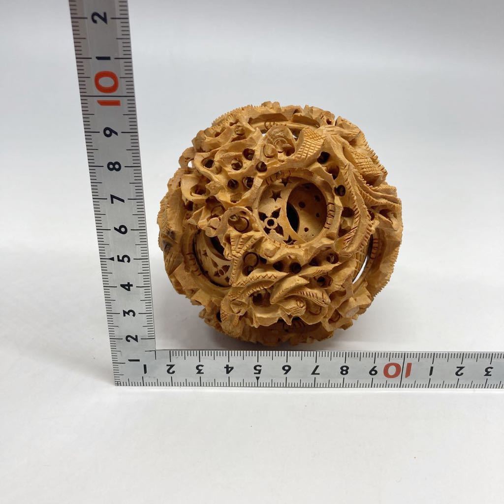 B495 多層球 木製 工芸品 置物 インテリア 中国 中国美術 透かし彫刻