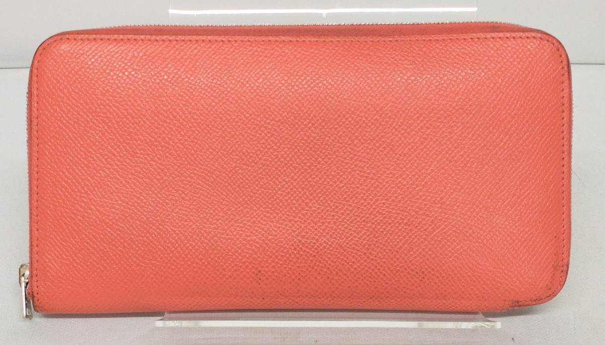 HERMES エルメス アザップロングシルクイン □Q レザー ラウンドファスナー 長財布 オレンジ 橙 箱付 ウォレット
