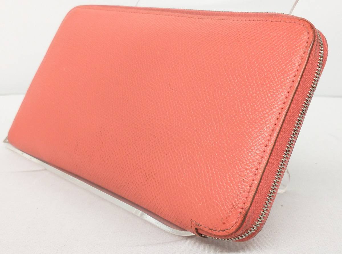 HERMES エルメス アザップロングシルクイン □Q レザー ラウンドファスナー 長財布 オレンジ 橙 箱付 ウォレット