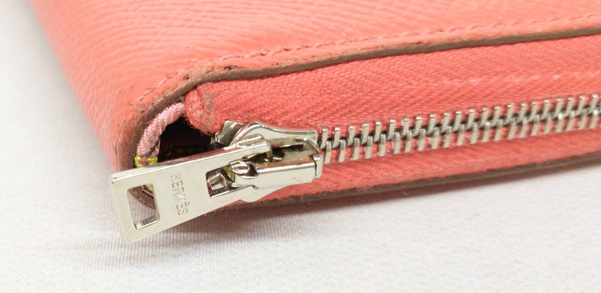 HERMES エルメス アザップロングシルクイン □Q レザー ラウンドファスナー 長財布 オレンジ 橙 箱付 ウォレット