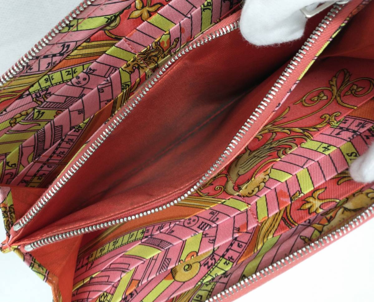 HERMES エルメス アザップロングシルクイン □Q レザー ラウンドファスナー 長財布 オレンジ 橙 箱付 ウォレット