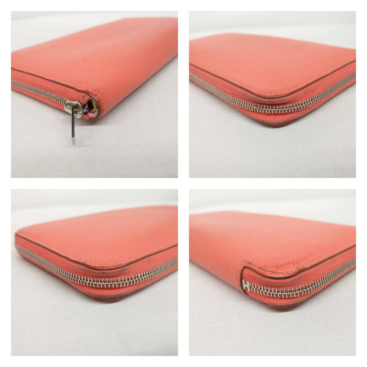 HERMES エルメス アザップロングシルクイン □Q レザー ラウンドファスナー 長財布 オレンジ 橙 箱付 ウォレット