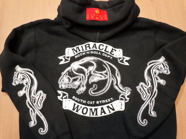 日本製 ピンクドラゴン MIRACLE WOMAN ミラクルウーマン★黒 ブラック フルジップ スウェットパーカー★a