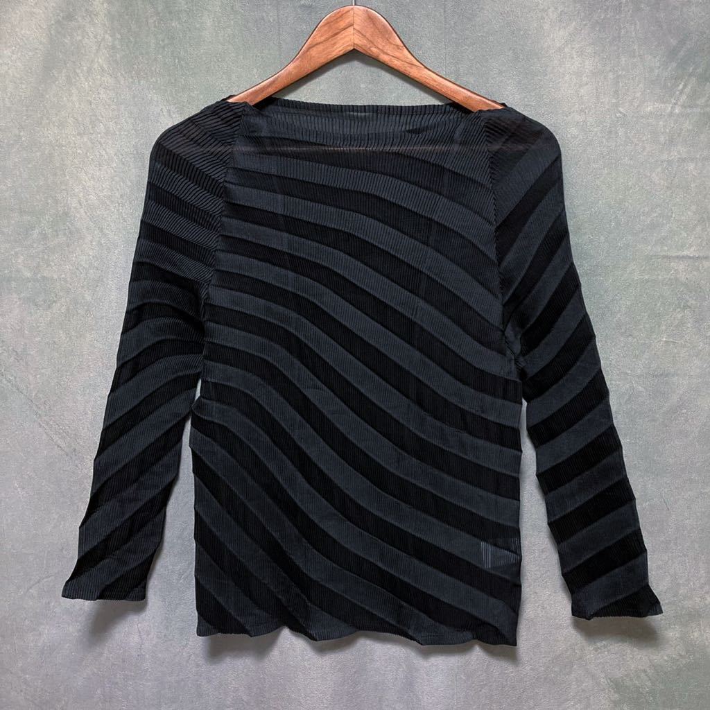 me ISSEY MIYAKE ミー イッセイミヤケ プリーツ プルオーバー ポリエステル シースルーカットソー size.Free ブラック 黒 プリーツプリーズ