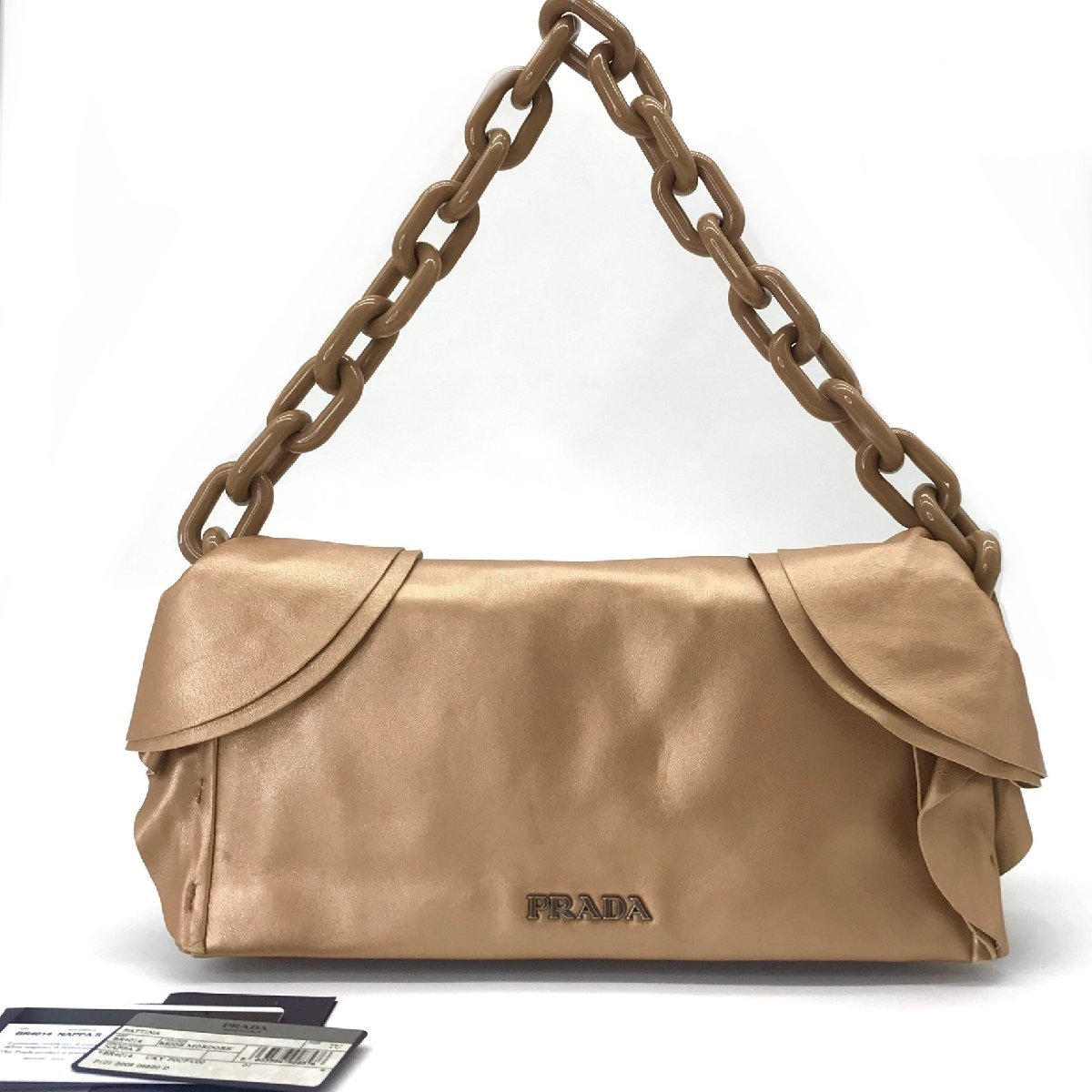 PRADA M5225 1円 美品 PRADA プラダ レザー ロゴ プラチェーン 