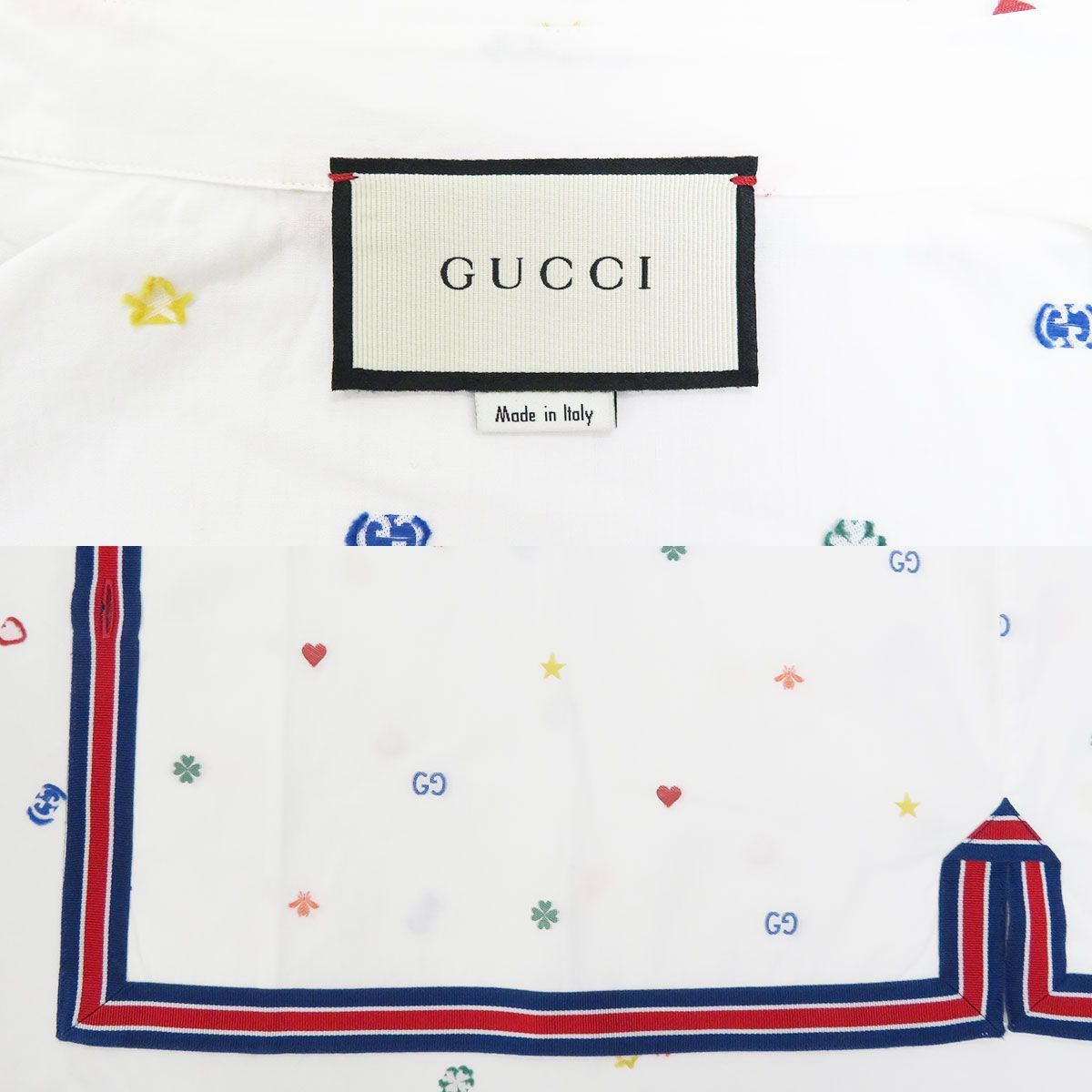 グッチ シェリーライン ボウリングシャツ GGキャンバス リネン メルカリ グッチ ウェブトリム ボウリング シャツ シェリーライン GG Bee 刺繍 575542 メンズ 【アパレル】