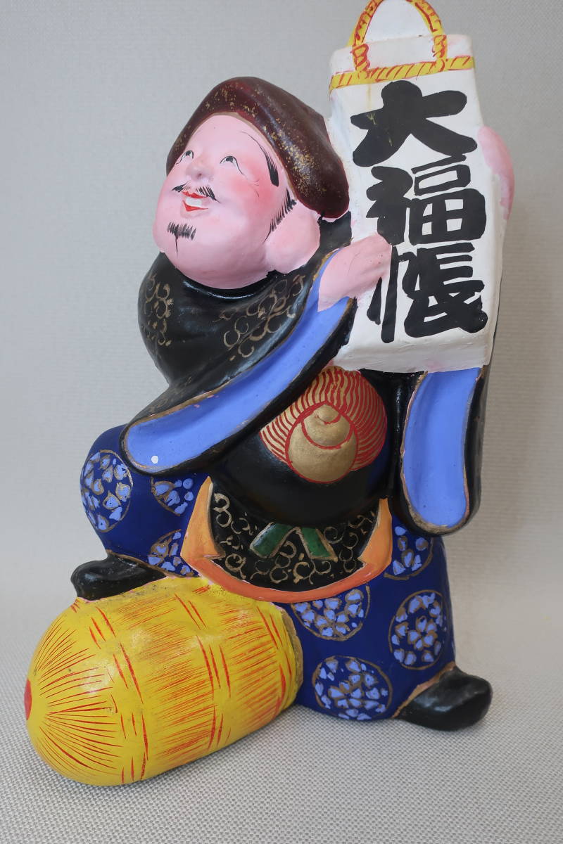 信州発 中野土人形 奈良久雄作 大福帳恵比寿 昭和期作品 高33㎝