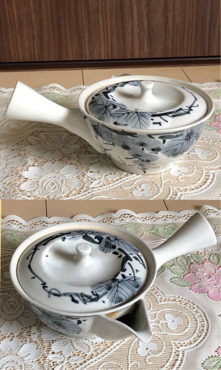 ♪時代九谷染付 煎茶揃い　朱漆茶櫃共 急須 九谷焼 煎茶道具 茶道具 茶器 染付 中国美術 青花 茶道 煎茶 唐物 茶