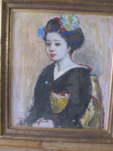 肉筆：S・OHARA：「舞姑」：油彩画10号：美人画 真作保証清水達三