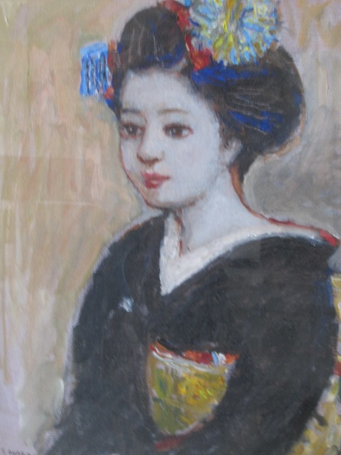 肉筆：S・OHARA：「舞姑」：油彩画10号：美人画 真作保証清水達三