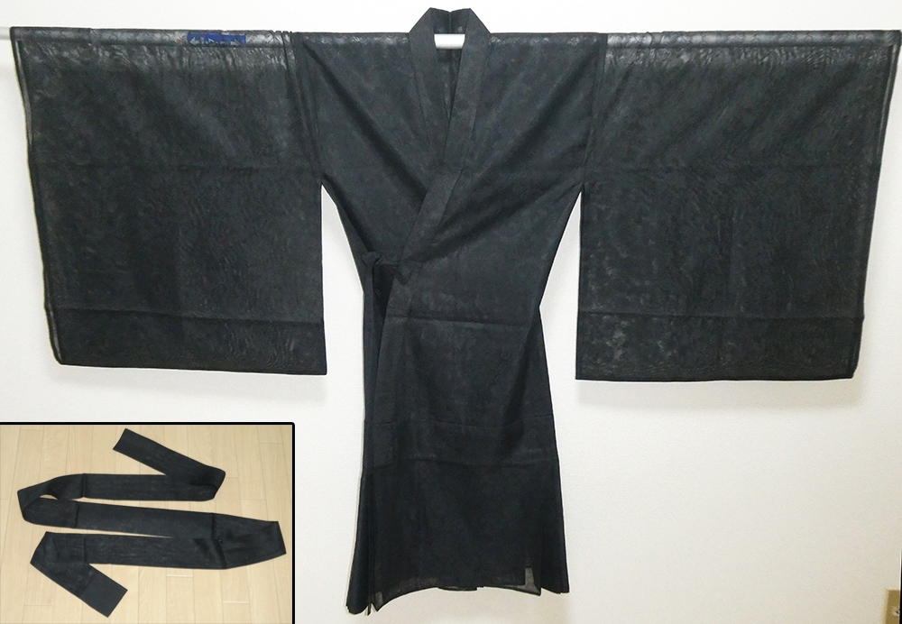 (05) 浄土真宗本願寺派 森澤謹製 黒衣 法衣 帯付き 鳳凰紋 夏用 黒色 色衣僧侶仏教仏具法衣袈裟装束