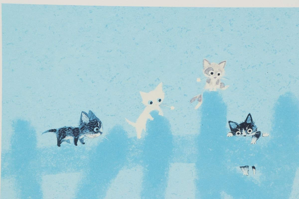 URA]真作保証/渡辺あきお『猫と出会った風景』S790/800 リトグラフ/9-7 