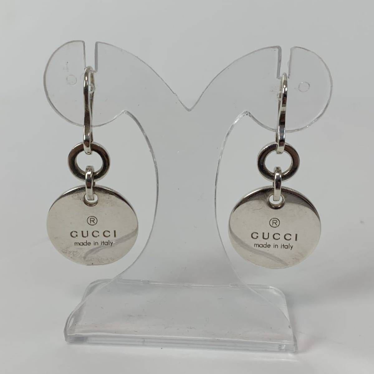 ⚫︎新品/未使用⚫︎GUCCI シルバー ピアス サークルプレート m244 GUCCI グッチ シルバー ピアス ロゴ サークル プレート フック