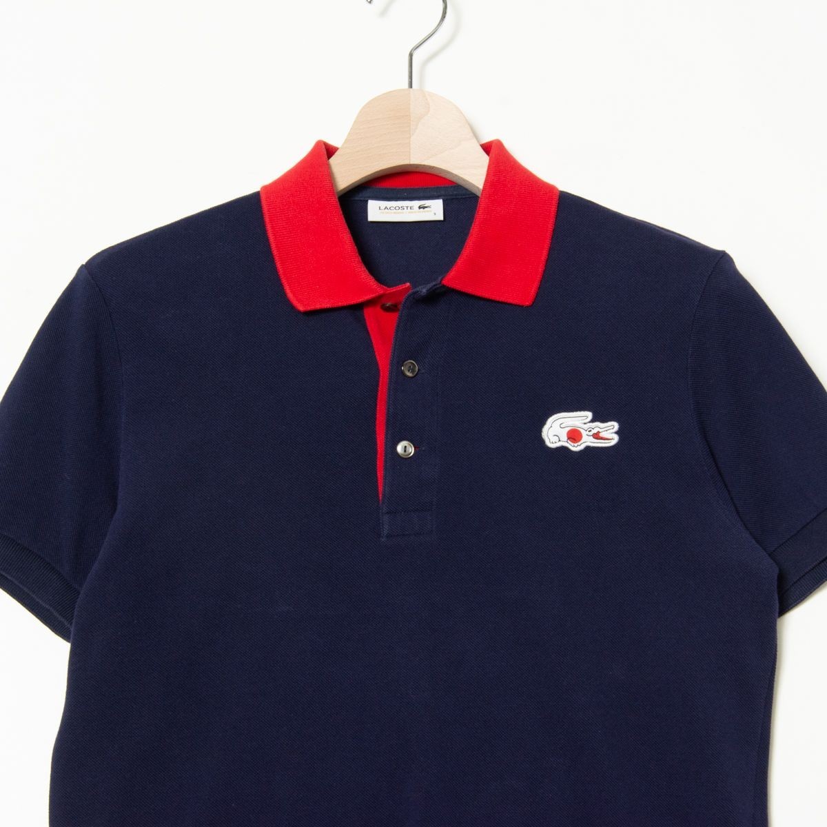 メール便○ LACOSTE ラコステ 半袖ポロシャツ 鹿の子 ネイビー レッド 