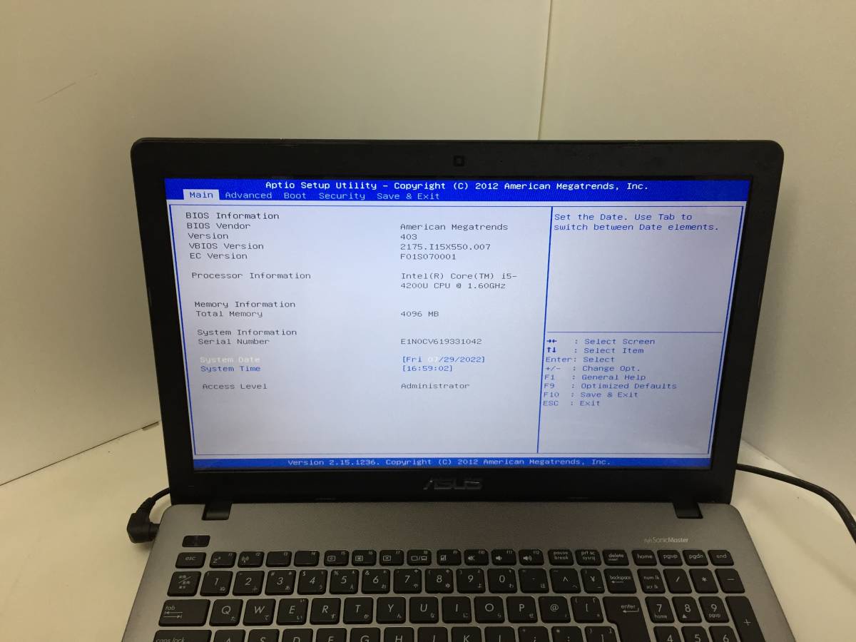ASUS X550L Core RAM X550LD i7 - Intel 4th 1.80GHz(2コア4スレ)⁄8GB