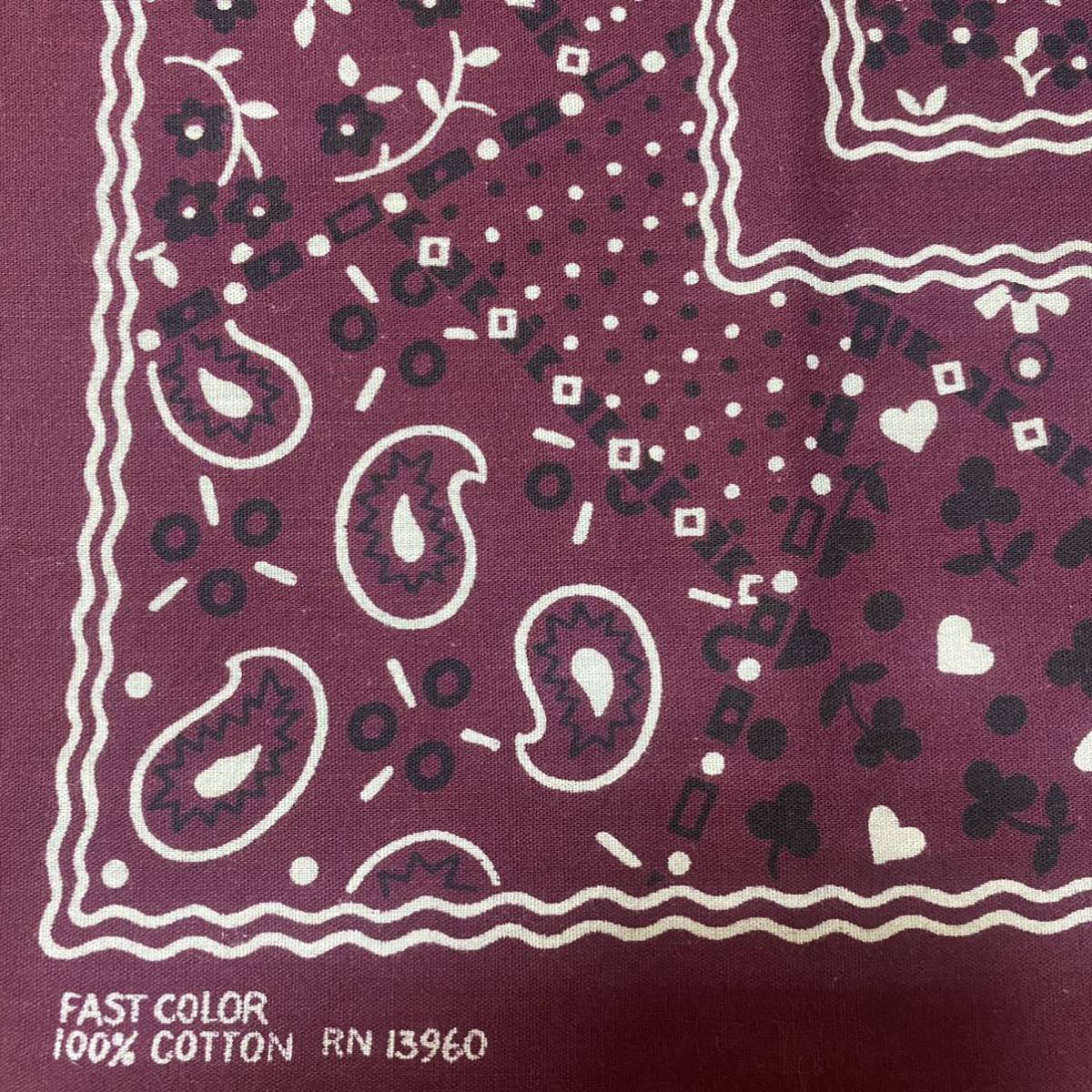 ☆ビンテージ/バンダナ/60s/USA/FAST COLOR/バーガンディ/ワイン