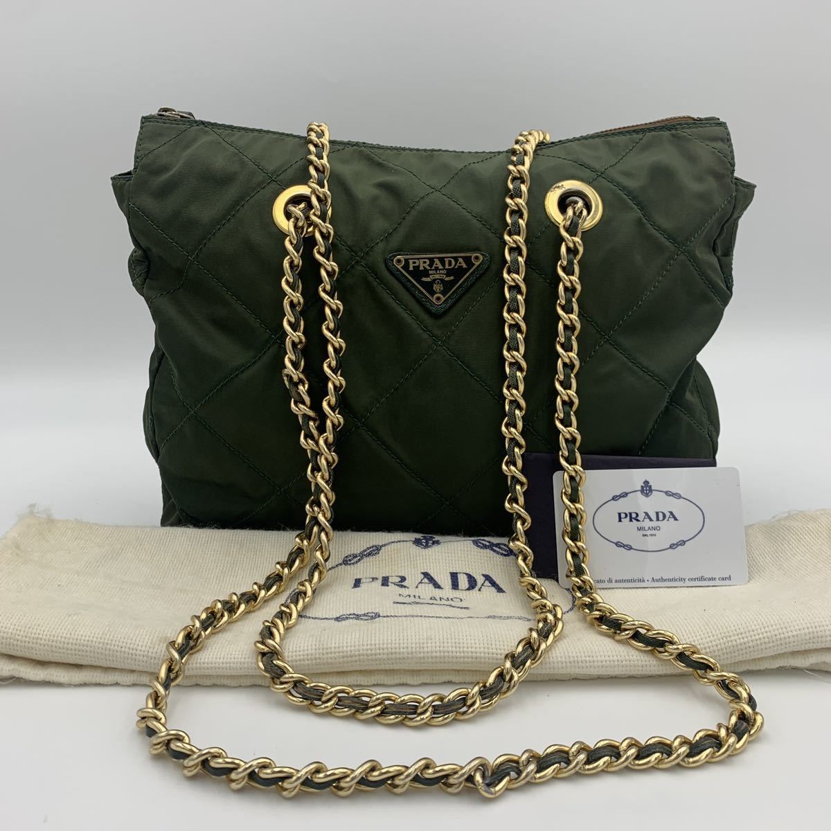 1円【極美品】PRADA プラダ ショルダーバッグ キルティング ゴールド 