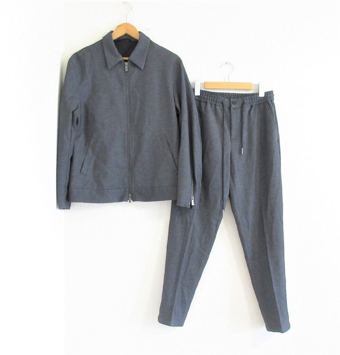 美品 21AW JOSEPH HOMME ジョセフオム セットアップ ジップアップ ジャケット ウエストゴム イージーパンツ 46 ブラック系 黒系