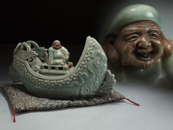 古三田青磁布袋置物江戸時代