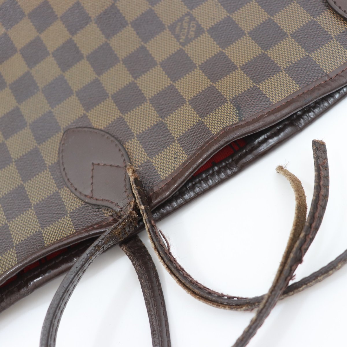 b0110 即決 本物 LOUIS VUITTON ルイ ヴィトン トート バッグ ダミエ N51105 ネヴァーフルMM レザー ブラウン レディース メンズ LOUIS 本物 ダミエ - キャリーオール 公式