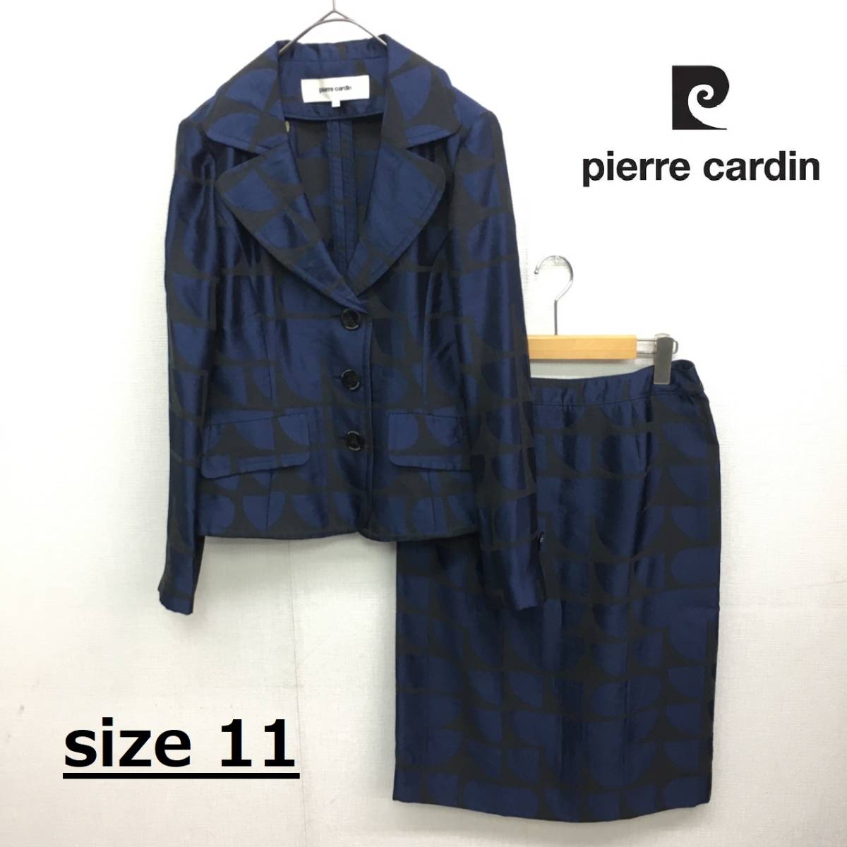 人気定番，豊富な EZ2790 pierre cardin セットアップ スーツ 11 ブルー &times; ブラック ジャケット スカート デザインスーツ レディース ピエールカルダン(ひざ丈スカート)｜売買されたオークション情報、yahooの商 ひざ丈スカート