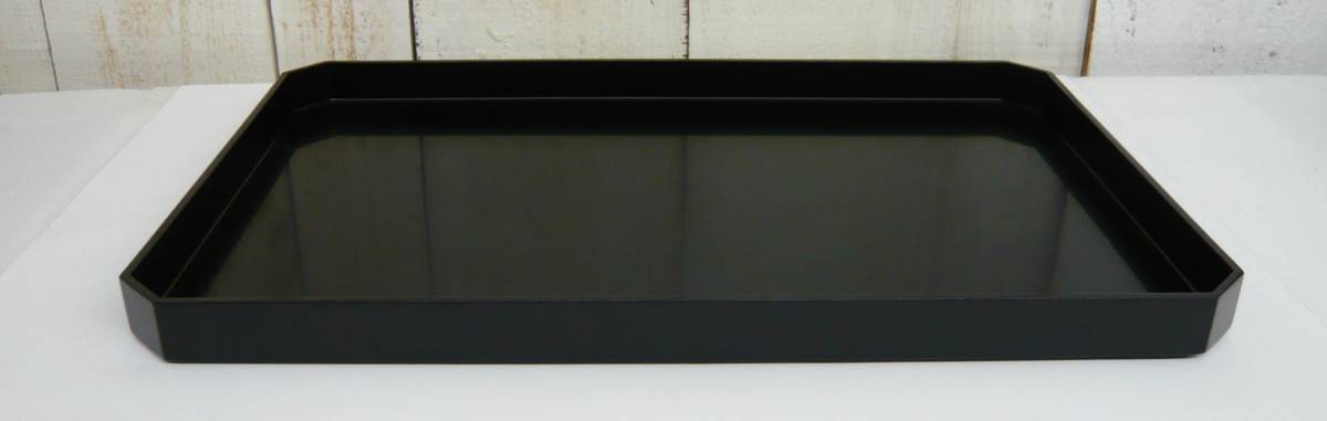 伝統工芸 工芸美術 美術漆器「隅切 黒長手盆 42cm 紙元箱付」