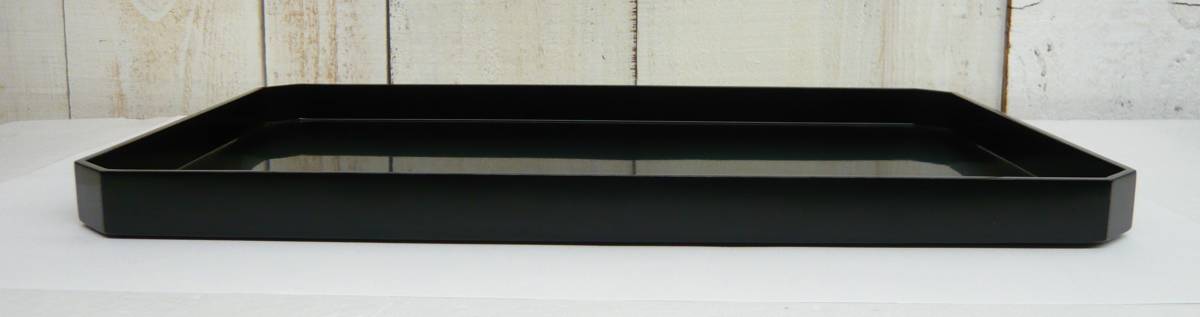 伝統工芸 工芸美術 美術漆器「隅切 黒長手盆 42cm 紙元箱付」