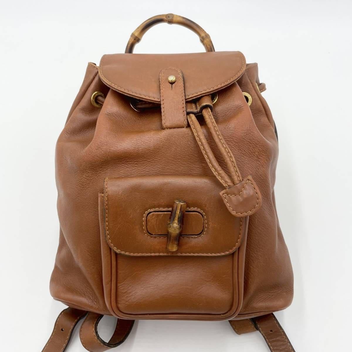 美品.正規】 GUCCI グッチ バンブー カバン バッグ 革 2way 茶 美品 