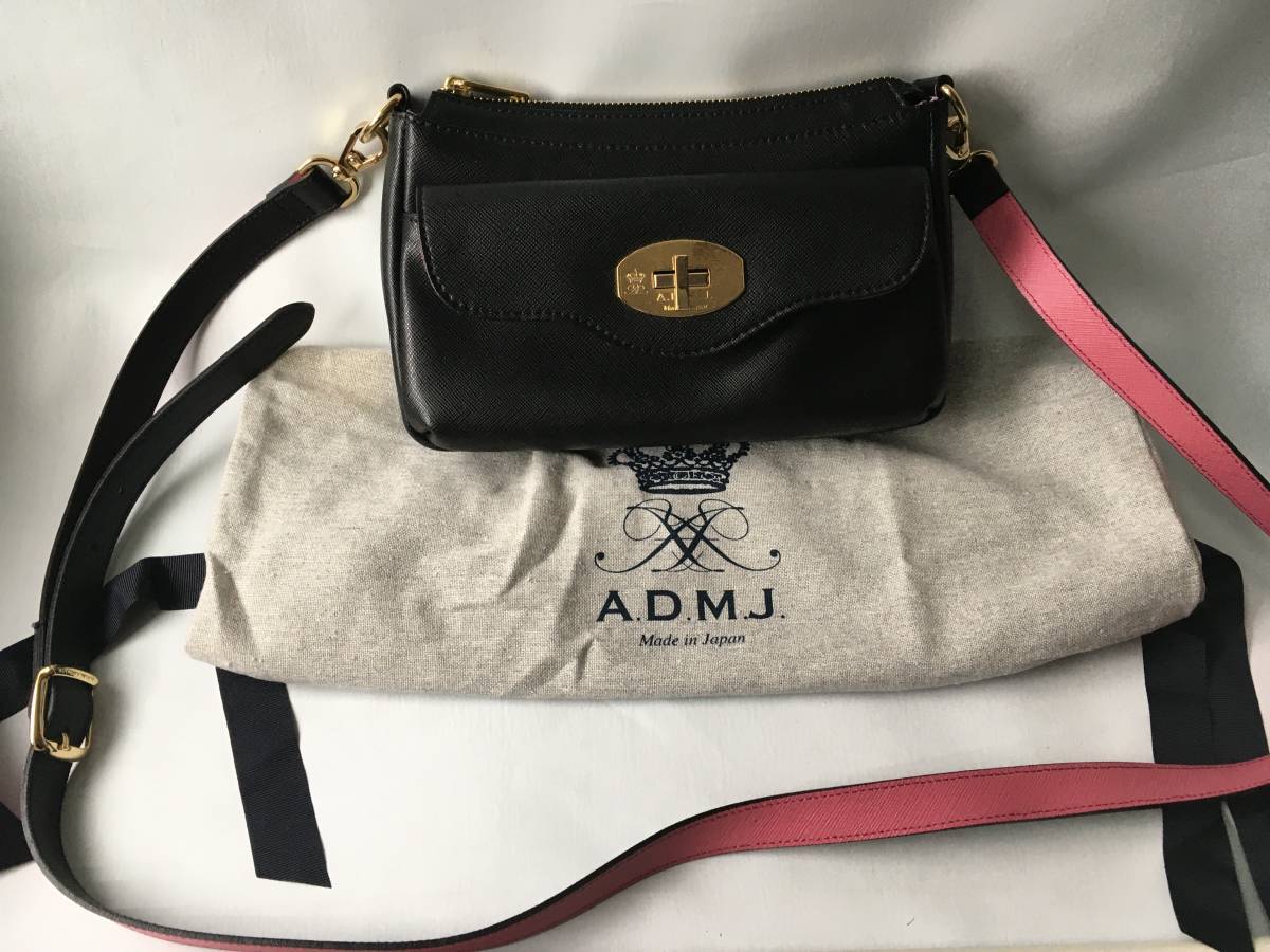 美品 ADMJ エーディーエムジェイ ウォレット レザー ショルダー バッグ 