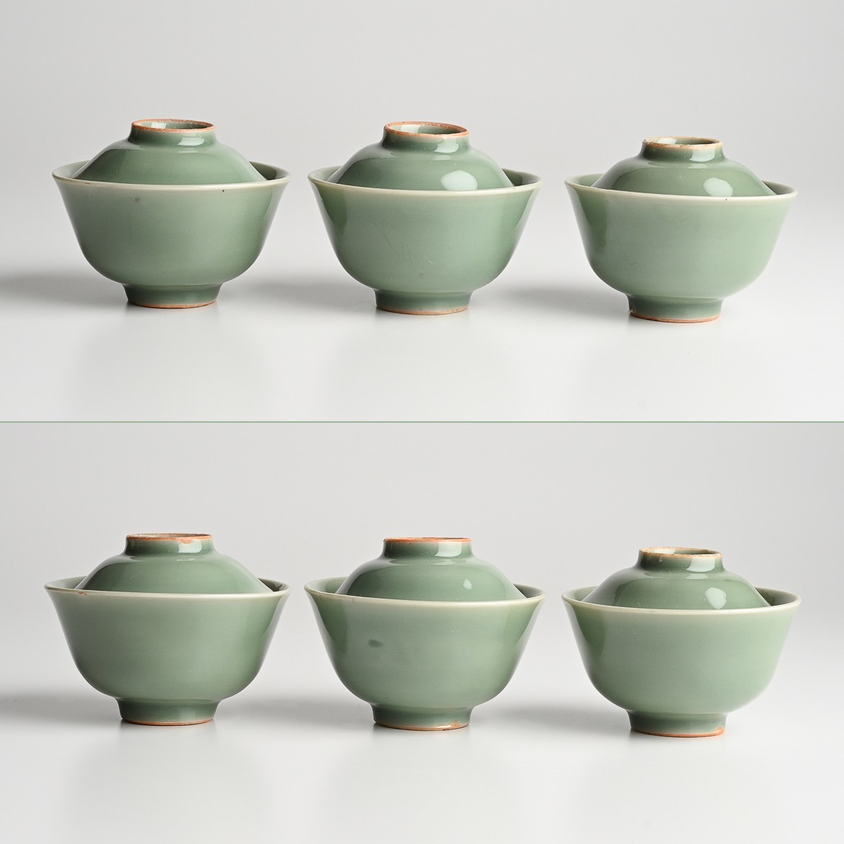 江戸時代 三田青磁 茶漬茶碗 計8客 おまけ付 天保3年 直径約101mm 蓋付 