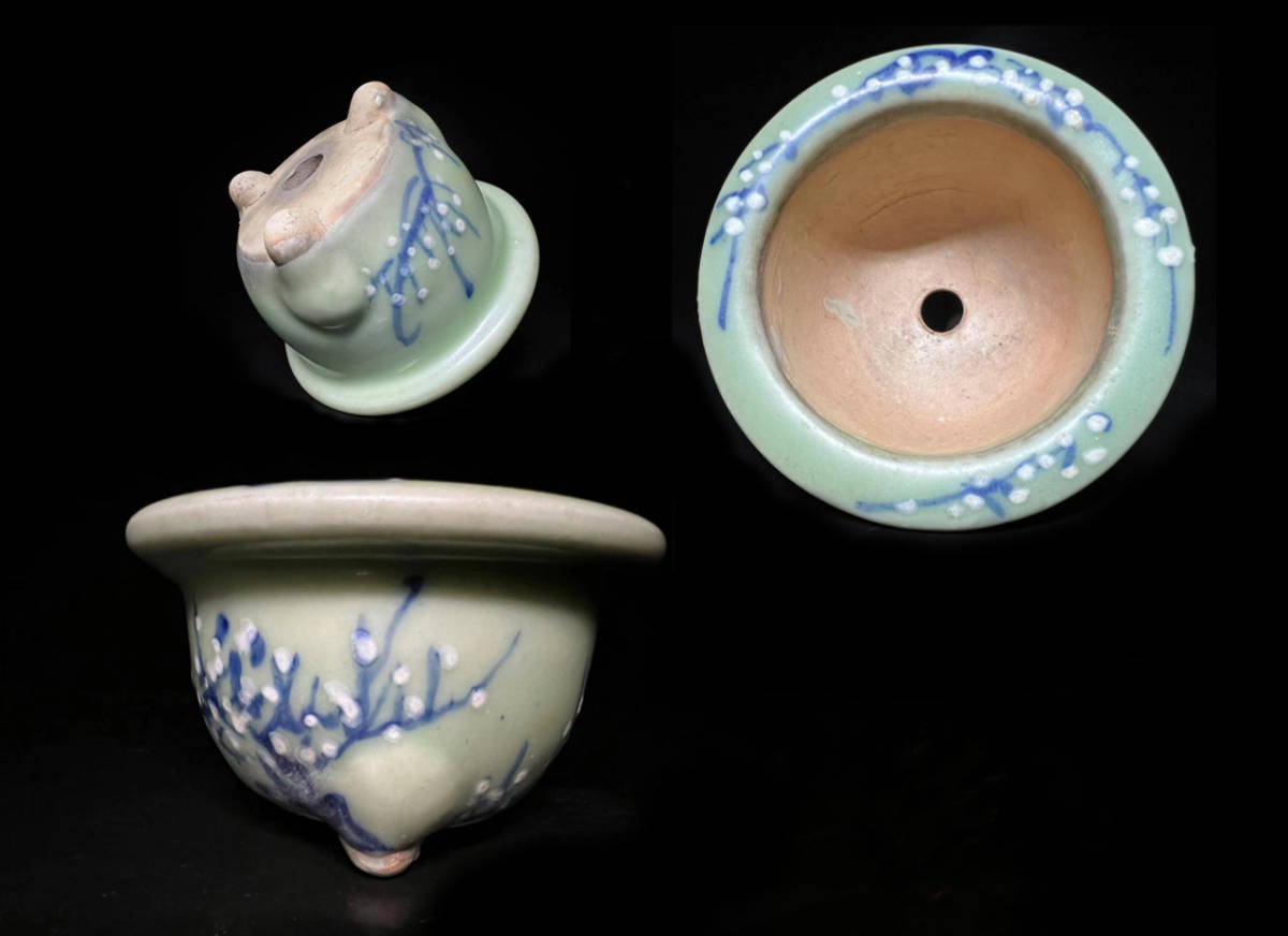瀬戸 梅文 青磁 植木鉢 盆栽鉢 梅鉢 時代物　❷個セット 盆栽鉢 瀬戸焼 青磁 植木鉢 時代物 尾張焼 瀬戸 植木鉢｜Yahoo!フリマ