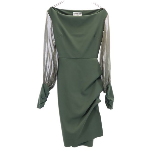 キアラボーニ イタリア製 シアースリーブ ワンピース 40 カーキ CHIARA BONI 長袖 タイト レディース 220526