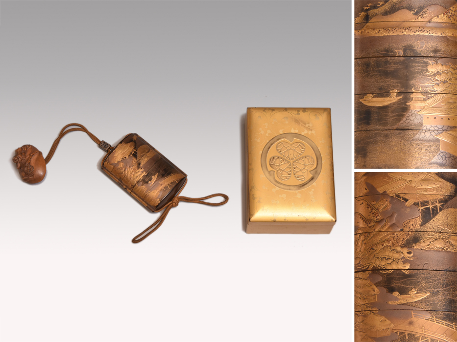  江戸後期 印籠 楼閣山水図蒔絵 親子河童 柘植根付 銘 松涛 作 三つ葉葵紋蒔絵箱付 x1369(印籠)｜売買されたオークション情報、yahooの商品情報をアーカイブ公開 - オークファン 印籠