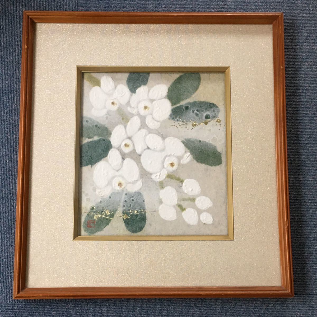 人間国宝　山内一生　絵画　[華] 人間国宝 山内一生「胡蝶蘭」小原和紙工芸 花 額装 共シール 色紙 絵画