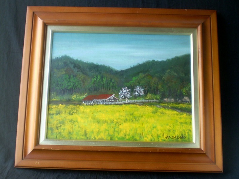 絵画 佐々木英夫 自筆 手描き 油絵 油彩 「重久さんの山羊小屋」1998年 