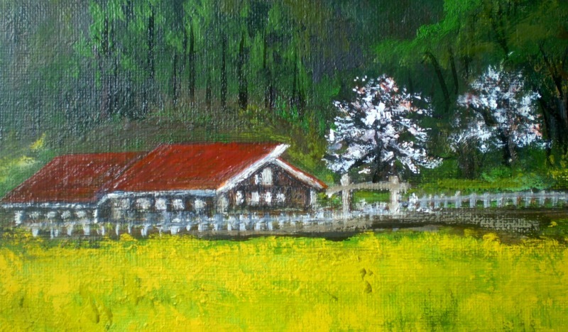 絵画 佐々木英夫 自筆 手描き 油絵 油彩 「重久さんの山羊小屋」1998年 