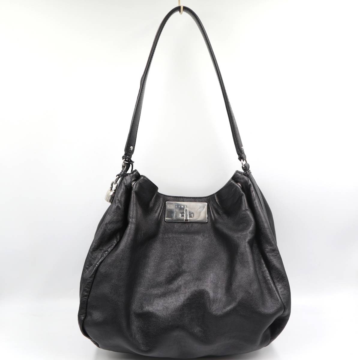☆CELINE セリーヌ トートバッグ レザー ブラック シルバー金具 ロゴ 